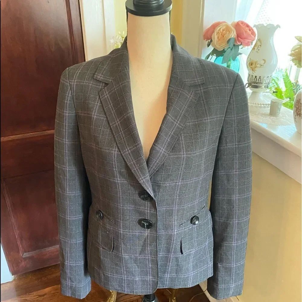 #officesiren 💃 LeSuit Sz8 Lined Gray & Purple Plaid Blazer